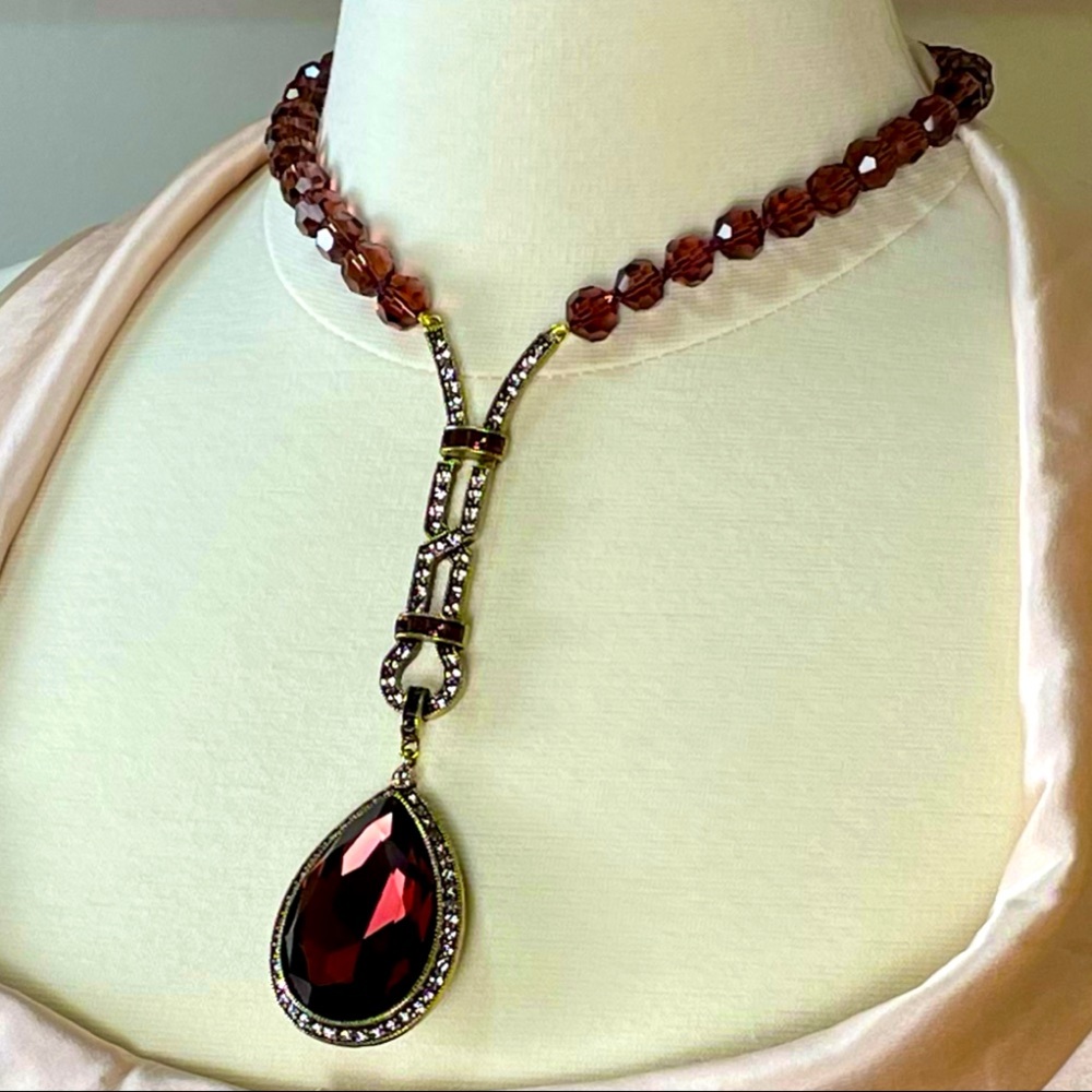 NWT/NIB Swarovski Crystal Pendant Necklace Wine Bordeaux Color Heidi Daus - Picture 2 of 12